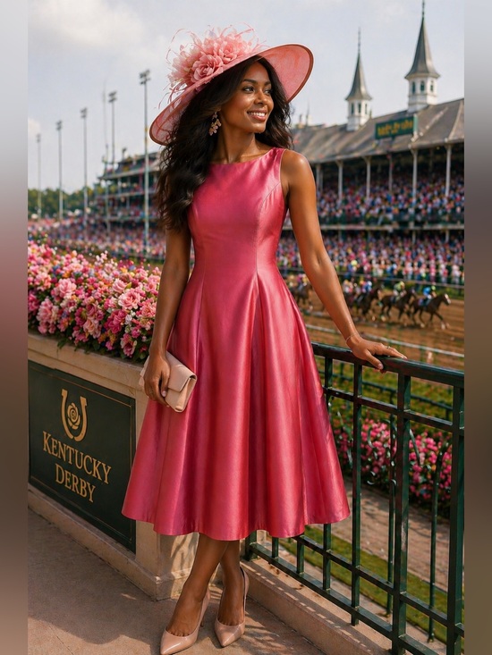 Elda De La Rosa Dresses & Skirts - Elda De La Rosa Haute Couture Pink Shantung Silk Midi Dress Kentucky Derby Sz L